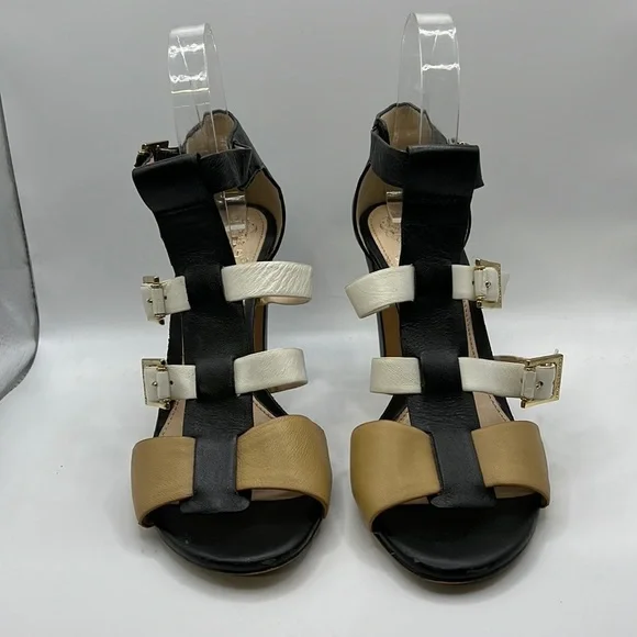 Vince Camuto Adriana Heels Gladiator Sandals Leather White Black Tan Womens 8 M - Picture 2 of 16
